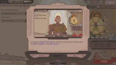 Sovereign Tower Round Table — assigning Knights to Quests with stat tags